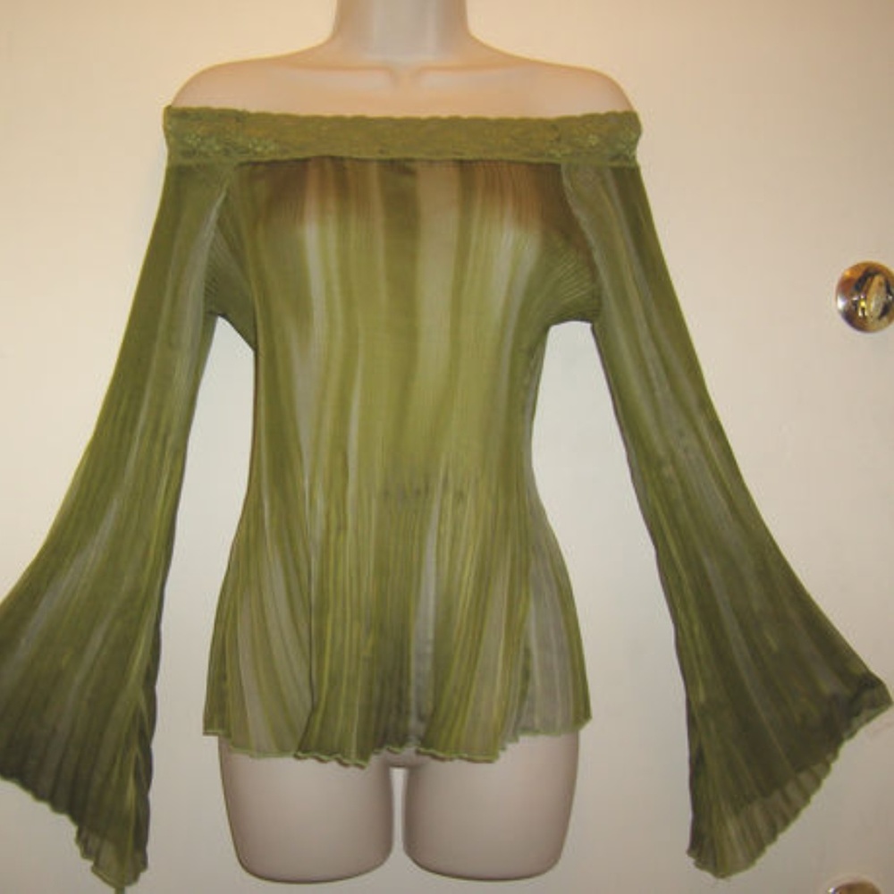 Sexy Long sleeves flared sheer off the shoulders top